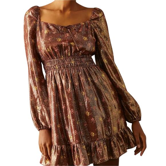 PAIGE Dresses & Skirts - Paige Noah Silk Blend Mini Dress XS | Bronze Dust Metallic Floral Cocktail